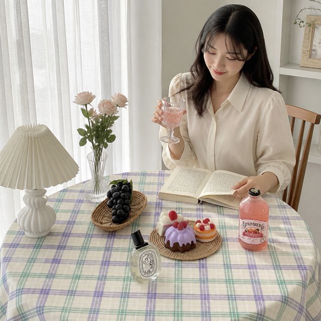 린넨 테이블보 격자무늬 식탁보, 감성 촬영 배경천 - 이미지 1