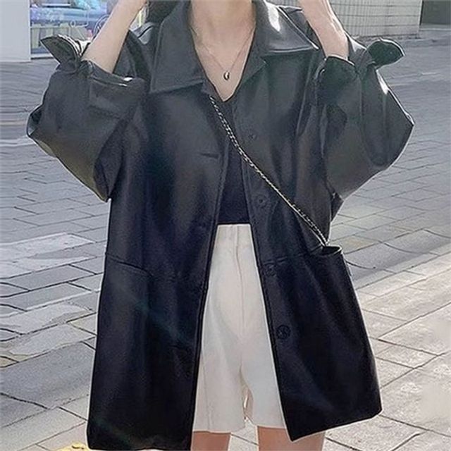 여성 오버핏 자켓 여성 카라 자켓 루즈핏 스트릿 데일리 간절기 레더 가죽 인조