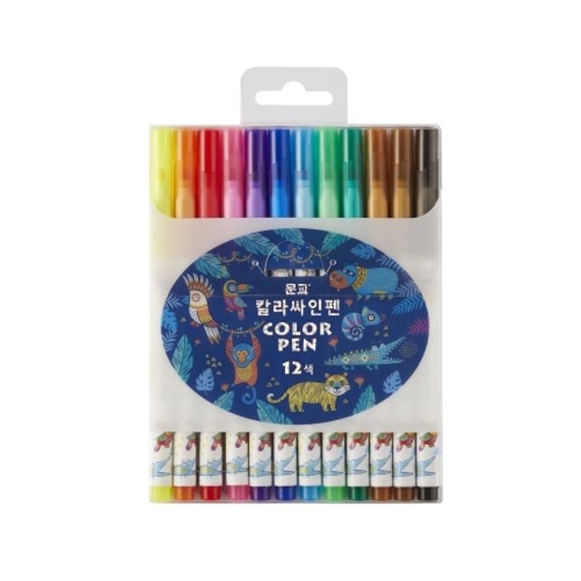 혜명몰 문교 PVC 칼라사인펜 12색 미술용품 - 개 (1개입) 사인펜세트 싸인펜12색 색칠놀이 미술활동 미술놀 - 이미지 1