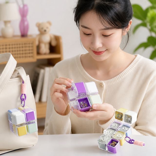 큐브 휴대용 파우치 비즈 보관함 케이스 - 이미지 1