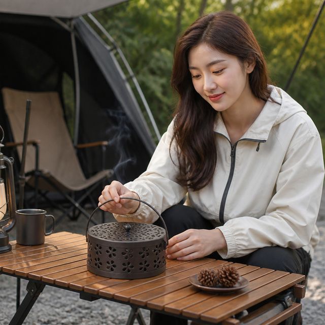 캠핑 모기향 거치대 뚜껑형 보관함 연소기 휴대용 향로 모기향통 케이스 야외용