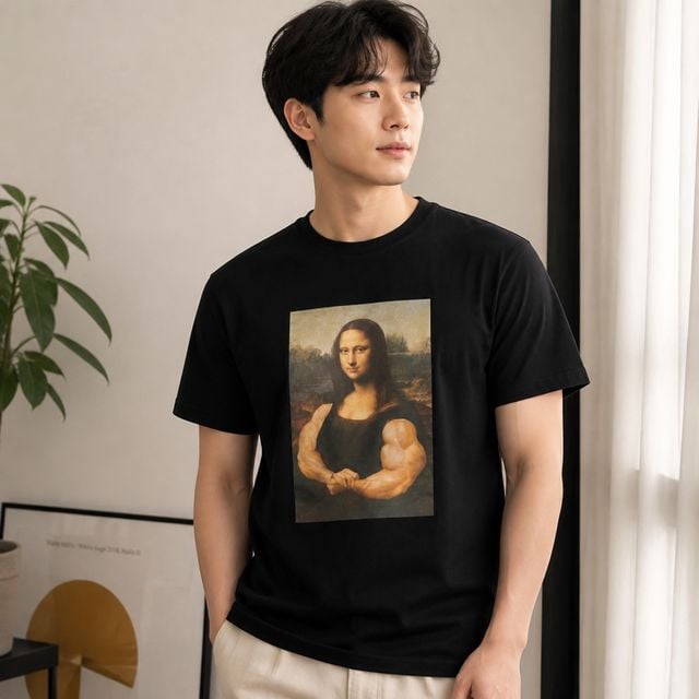 모나리자 그래픽 반팔티 헬스장 커스텀 티셔츠 친구 생일 유머 굿즈 웃긴