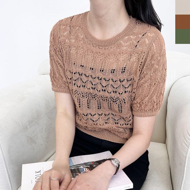 여성 여름 펀칭 반팔니트 1P 시스루 반소매 티셔츠