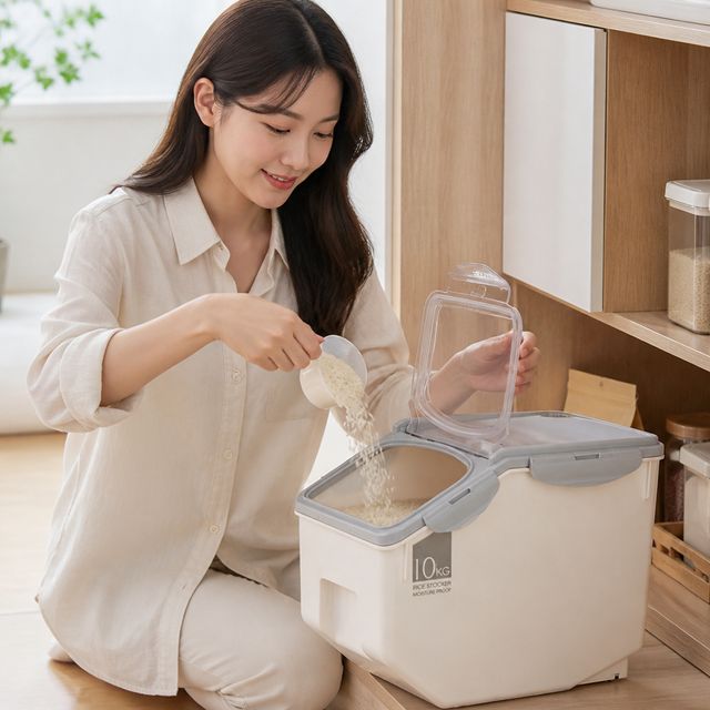 밀폐 쌀통 잡곡 보관함 곡물 사료 보관 용기 주방 식재료 정리함 - 이미지 1