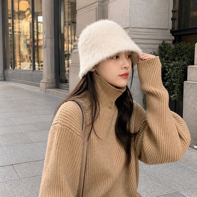 겨울 털모자 앙고라 버킷햇 페이크퍼 벙거지 사파리모자 방한용품 - 이미지 1