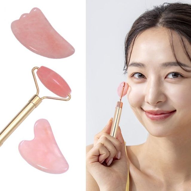 장미석 얼굴마사지기 로즈쿼츠 턱 팔 허벅지 괄사 마사지 피부홈케어 봉 로즈쿼츠 리프팅 페이스롤러 얼굴