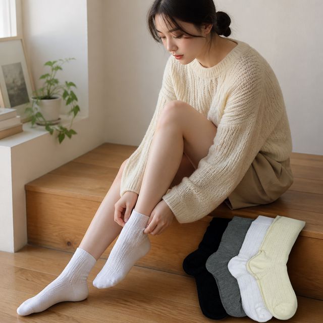 여성 시스루 펀칭 중목 양말 삭스 - 이미지 1