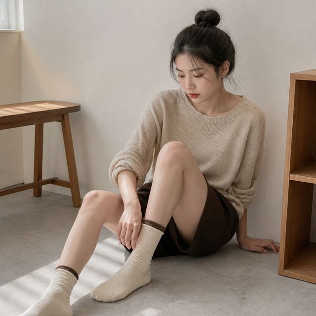 여성 중목양말 투톤 돌돌이 데일리 4컬러 - 이미지 1