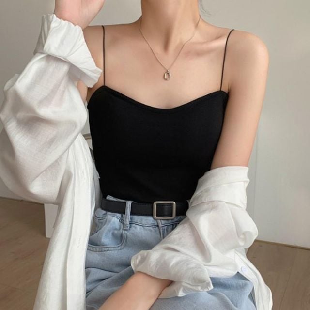 캡내장 나시 일체형 이너 크롭 탑브라 런닝 2컬러 탑 나시 캡내장 일체형 끈 런닝 형