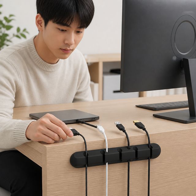 선 정리 케이블 홀더 5구, 실리콘 접착식 전선 거치대 - 이미지 1