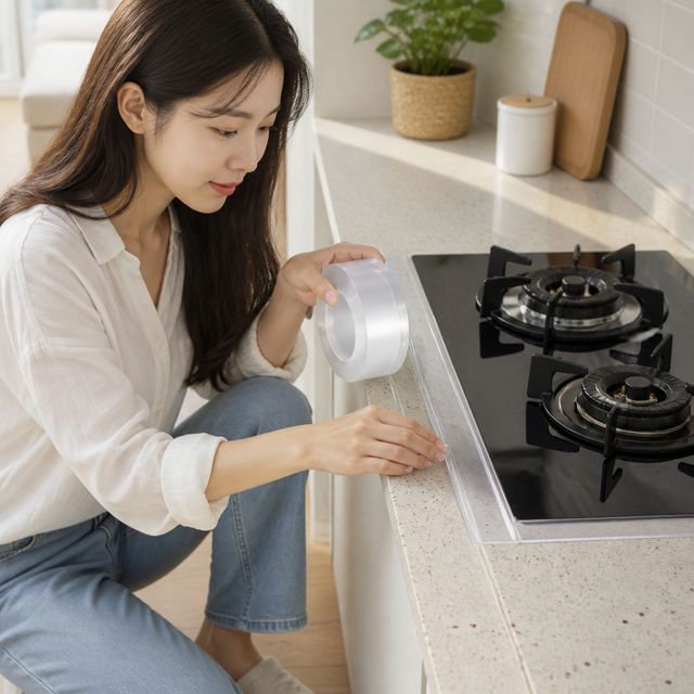 투명 실리콘 접착 틈새 마감 방수 테이프 욕실 싱크대 보수용품