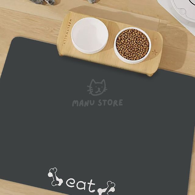 고양이식탁 애견밥그릇 규조토 반려동물 식기매트 80x50cm 뼈다귀 챠콜