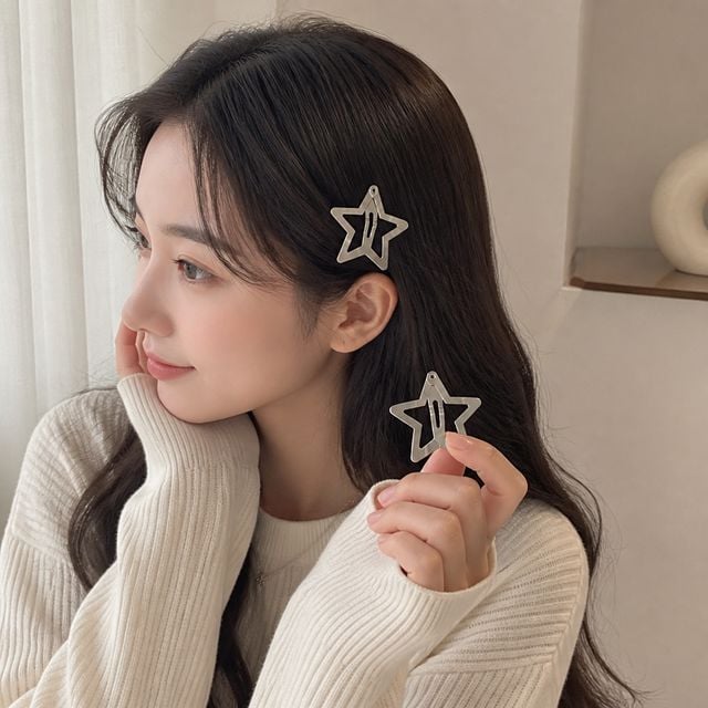 실버 별 똑딱핀 머리핀 헤어액세서리 헤어핀 스타일링 1세트