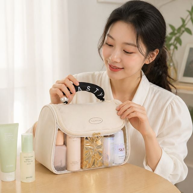 여행용 화장품 파우치 방수 가방 손잡이형 코스메틱 오거나이저 세면백 - 이미지 1