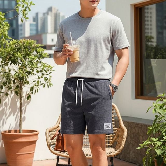 벤투칸 남자 골지 여름 밴딩 반바지 - 이미지 1