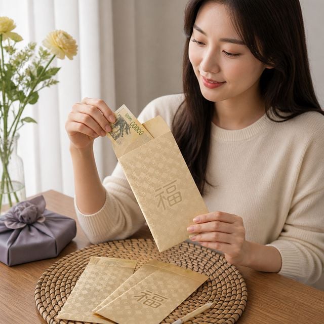 경조사 봉투 황금색 복 편지봉투 5장 전통 디자인 1세트 - 이미지 1