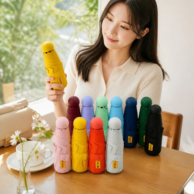 마카롱 5단 미니양산 캡슐 우산 암막 자외선차단 우양산 여름 휴가용 - 이미지 1