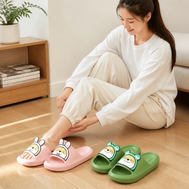 EVA 애니멀 캐릭터 강아지 슬리퍼 남녀공용 사무실 실내화 가정용 욕실화 - 이미지 1