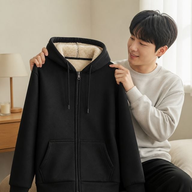 무지 양털 후드집업 남녀공용 오버핏 2컬러