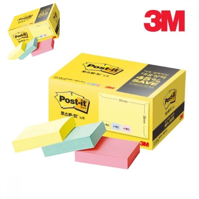 3M 노트 대용량팩 포스트잇 컬러 붙이는메모지 점착메모지 사무실메모지