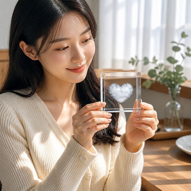 하트 구름 비구름 유리 큐브 인테리어 오브제 크리스탈 유리공예 장식품