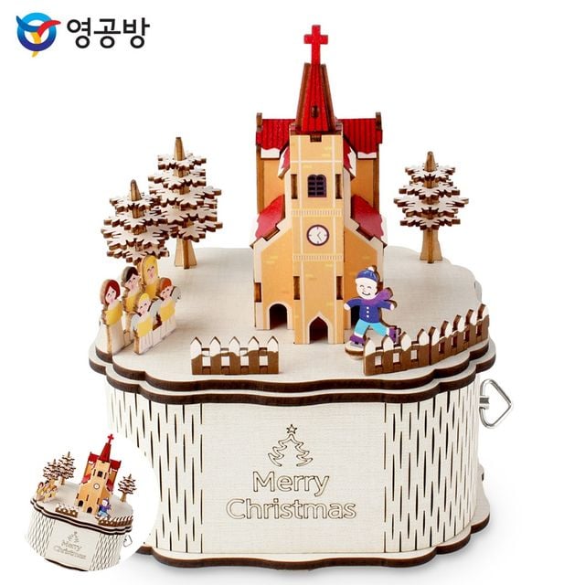 오르골만들기재료 오르골diy 오르골만들기 DIY 회전 우드 오르골 크리스마스 교회