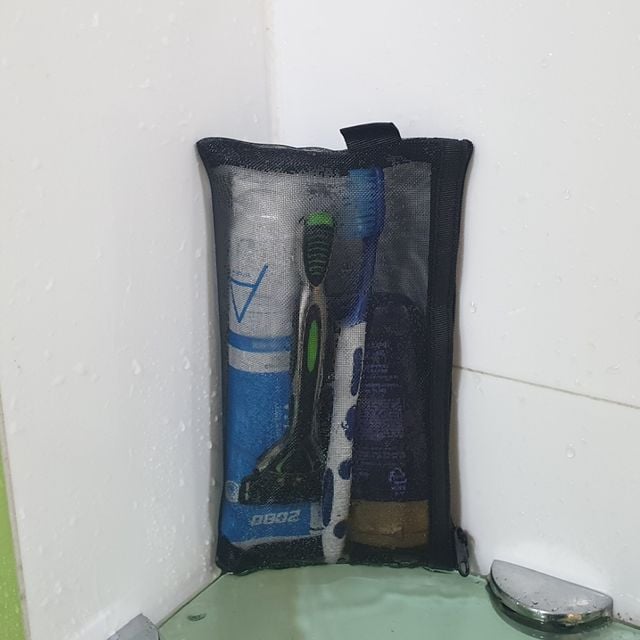P1 투명 망사 메쉬필통 파우치 대형 블랙