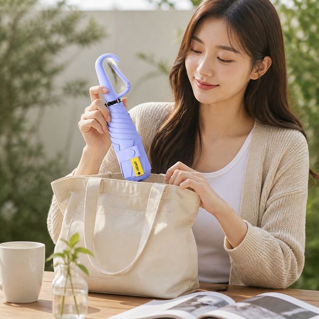 5단 양산 우산 카라비너 고리형 초미니 접이식 자외선 차단 야외 활동용 - 이미지 1