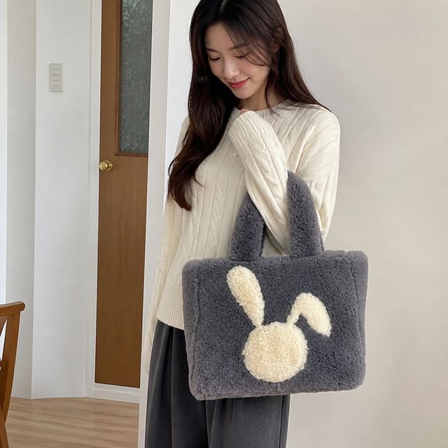 여성 토트백 래빗 퍼 가방 미니 숄더 크로스 겨울 털가방 데일리룩 - 이미지 1