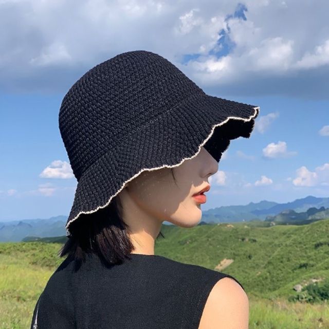 은창)웨이브 프릴 배색 짜임 모자 여름 벙거지 선캡 - 이미지 7