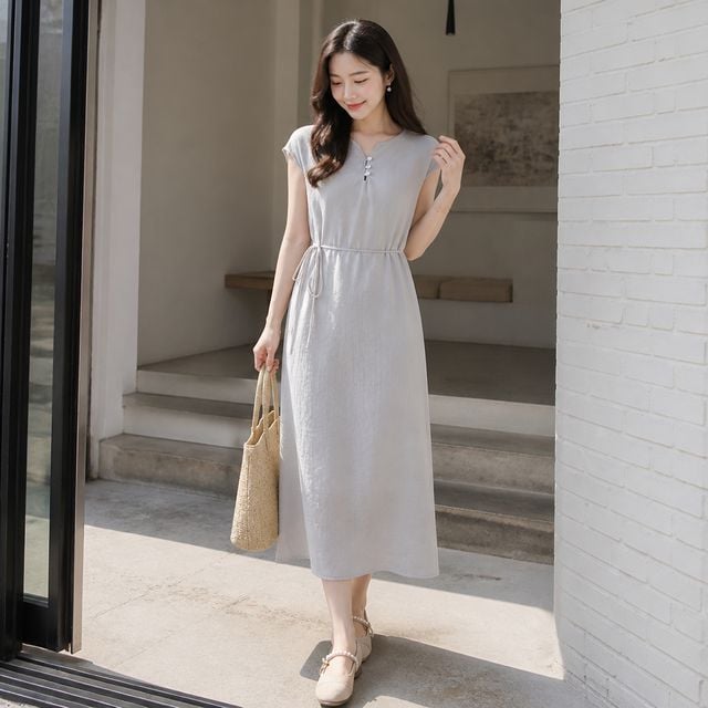 반팔 투웨이 롱 원피스 퍼프 휴가룩 비치웨어 여름 롱치마 데일리룩 - 이미지 1