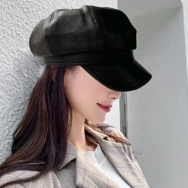 모자 시크한 올블랙 패션 팔각 레더 깔끔한스러운 느낌 올블랙모자