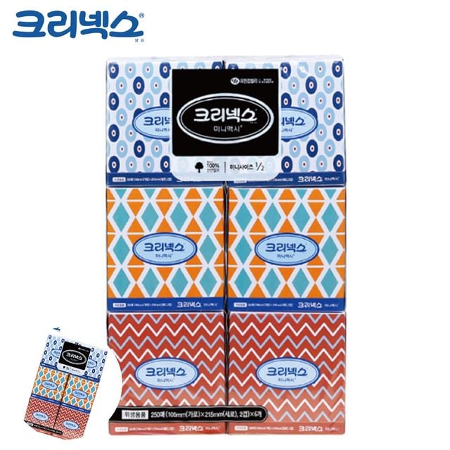 미용각티슈 차량티슈 미용티슈 미니맥시 250매 6각
