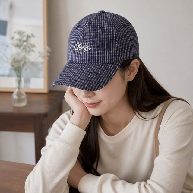 프레즐 체크 면 볼캡 야구모자 남녀공용 자수 커플 모자 데일리룩
