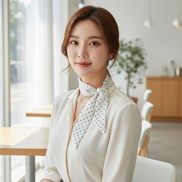 여성용 실크 비즈 넥타이 스카프 넥카프 - 이미지 5