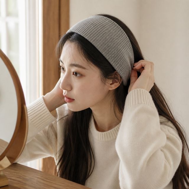 골지 머리띠 헤어밴드 와이드 니트 스타일 여성 헤어 액세서리 아이템 - 이미지 1