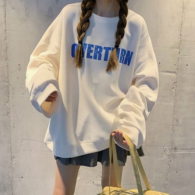 예쁜컬러 레터링 오버핏 기모 여자 맨투맨 캐주얼티