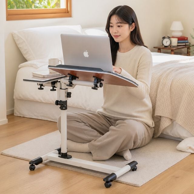 조립식 사이드 테이블 이동식 데스크 높이 조절 학습용 침대 책상