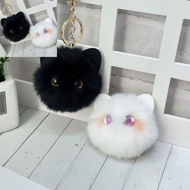 볼터치 고양이 차량용 가방고리 미니 키홀더 미니키홀더 가방장식 차량키고리 털방울
