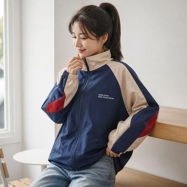 여성 배색 라인 점퍼 Y2K 봄 가을 아우터 바람막이 - 이미지 1