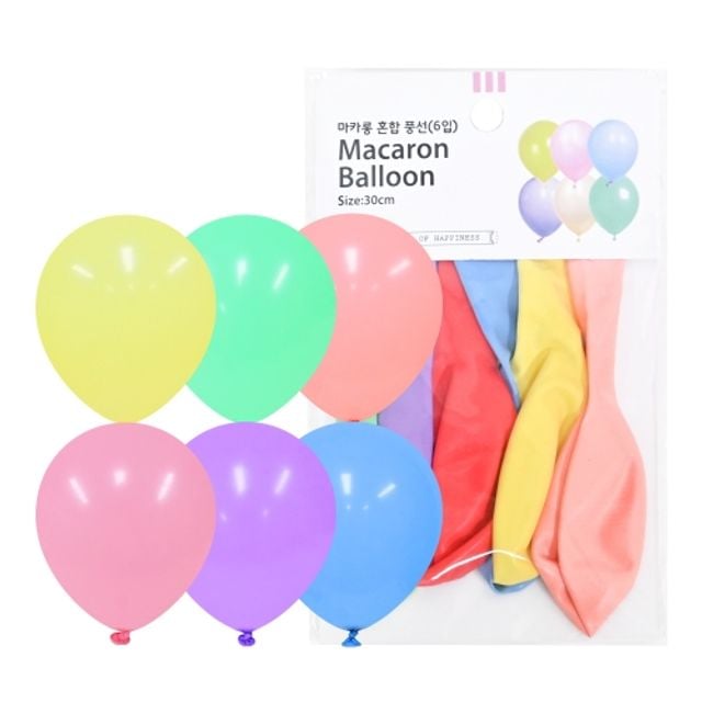 혜명몰 파티클럽 30CM 마카롱풍선 색상혼합 6입 (BB05) 생일풍선 - 봉 (1개입) 풍선도매 풍선아치 풍선주문 - 이미지 1