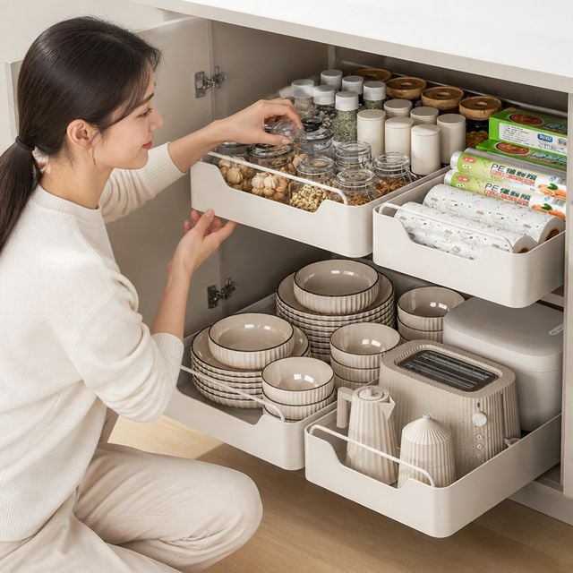 슬라이딩 레일선반 싱크대 부착식 정리대 주방 수납용품 접착식 선반