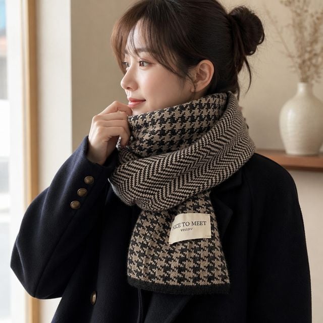 겨울 방한용 목도리 헤링본 체크 머플러