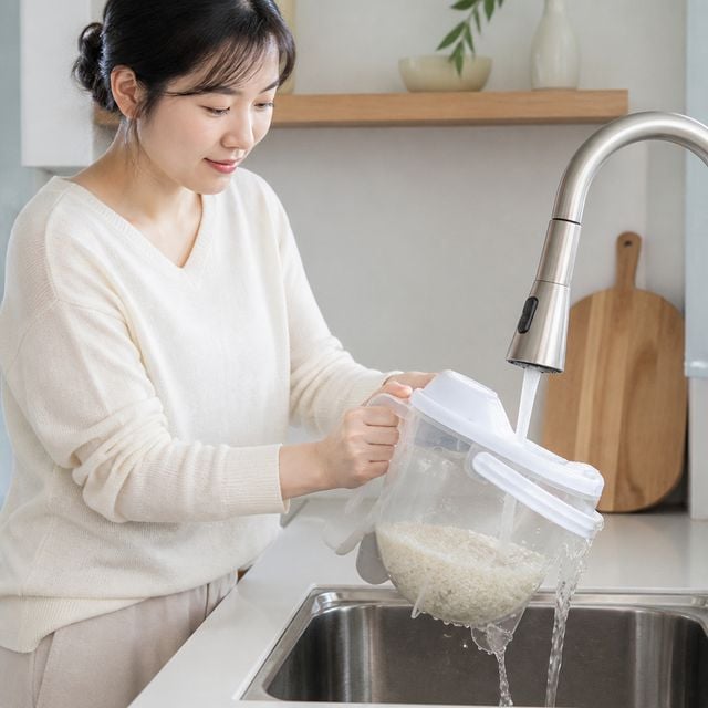 쌀 씻는 볼 과일 세척통 주방 야채 믹싱볼 채반 바구니 반자동 세척기 - 이미지 1
