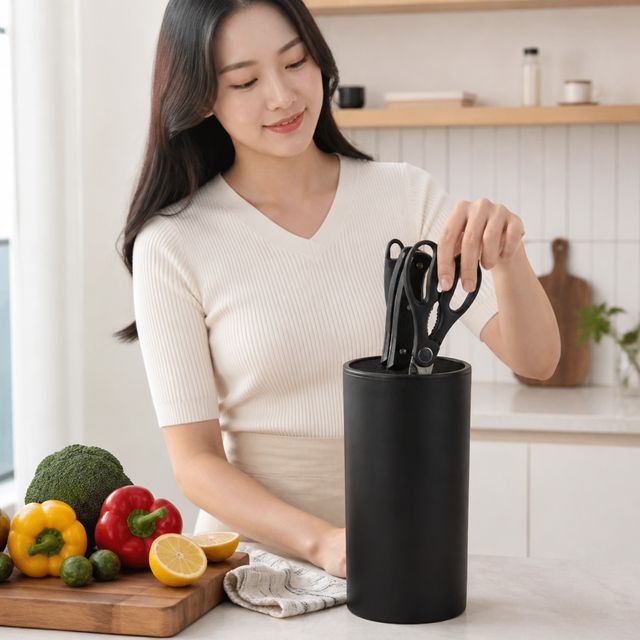 블랙 칼꽂이 거치대 주방 조리도구 보관함 칼블럭 나이프 정리대 위생 칼집 수납함 - 이미지 1