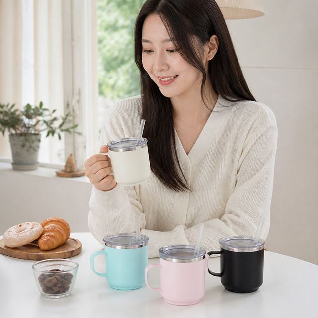 304 스테인리스 미니 텀블러 150ml 손잡이 커피컵 사무실 캠핑용 컵 뚜껑 포함