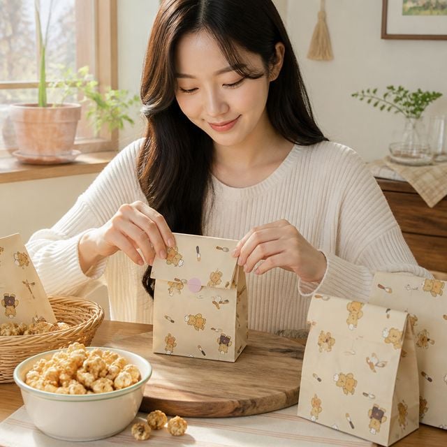붕어빵 팝콘 포장지 크라프트지 페이퍼백 간식 봉투 빵 포장용 - 이미지 1