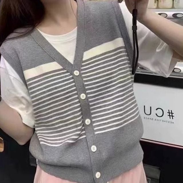 시크 브이넥 스트라이프 베스트 NM-0079 - 이미지 1