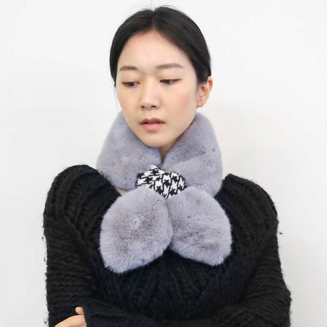 몽드 퍼 쁘띠 머플러 하운드 체크 니트 고리 여성 밍