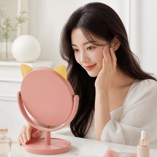 메이크업 데스크 거울 360도 회전식 화장대 스탠드형 미니 경대